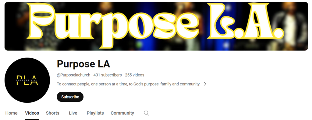 Youtube channel banner Purpose LA